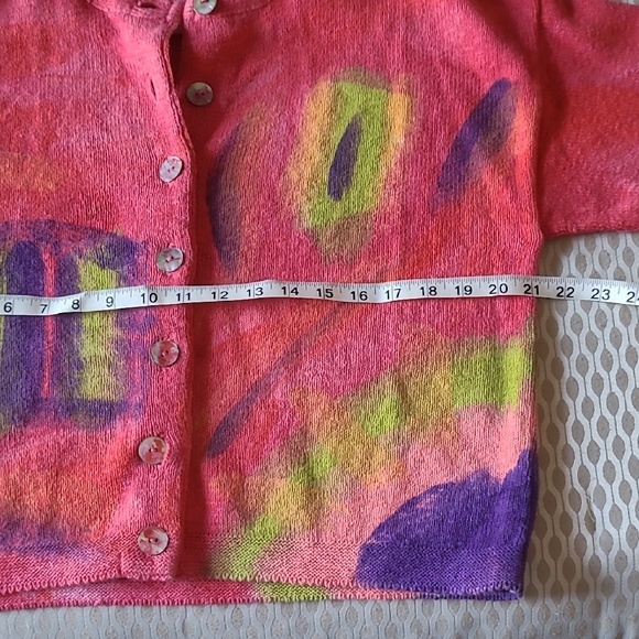 Sloop Jones Abstract Hot Pink Green Women's Cardigan. Hand Painted. Oversized. - Picture 9 of 16